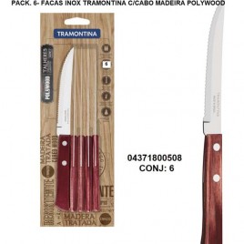 04371800508 – PACK DE 6 FACAS INOX TRAMONTINA C/ CABO MADEIRA POLYWOOD