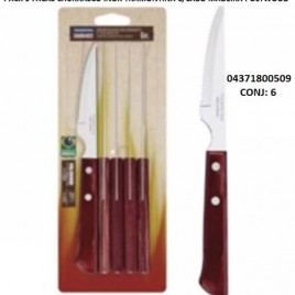 04371800509 – PACK DE 6 FACAS CHURRASCO INOX TRAMONTINA C/ CABO MADEIRA POLYWOOD