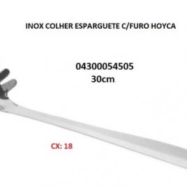 04300054505 – CAIXA DE 18 COLHERES ESPARGUETE INOX C/ FURO HOYCA (PREÇO P/ UN)