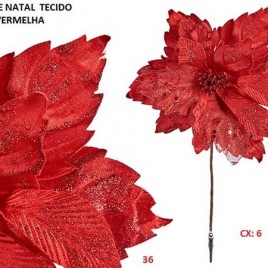06398354 – CX. 6 FLORES DE NATAL EM TECIDO VERMELHAS 55CM (PREÇO P/ UN.)